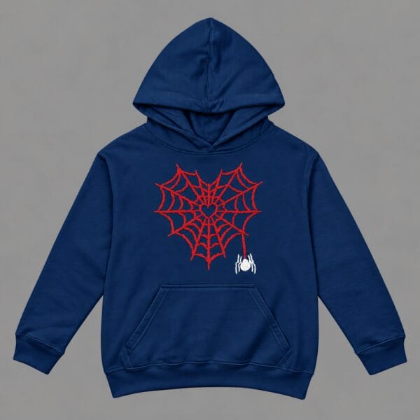 Heart Spider Web Hoodie Navy Blue