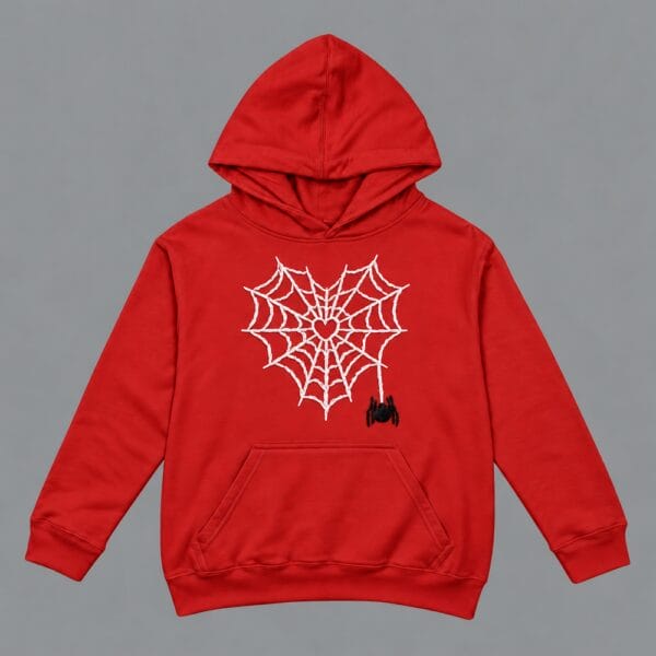 Heart Spider Web Hoodie Red