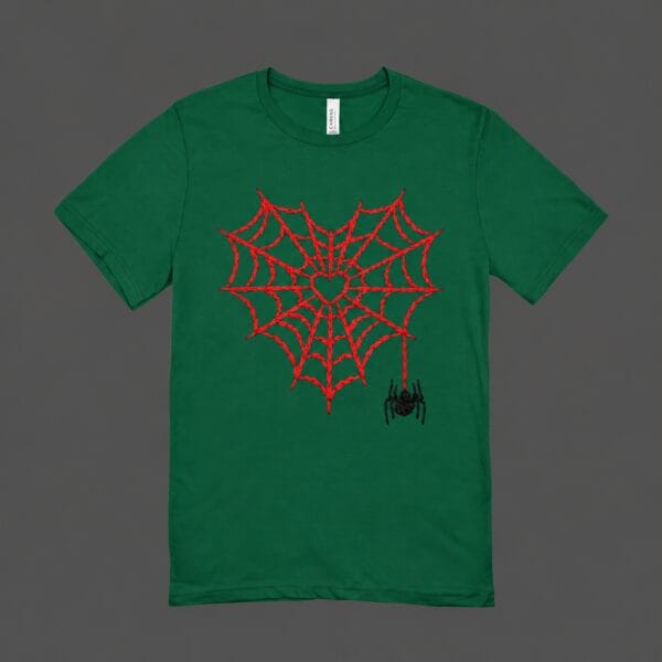 Heart Spider Web T-shirt Bottle Green