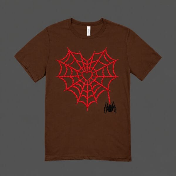 Heart Spider Web T-shirt Chocolate Brown