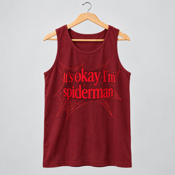 It's Okay I'm Spiderman Tank Top Maroon