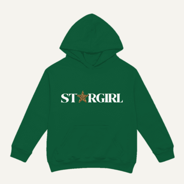 Leopard Star Girl Hoodie Bottle Green