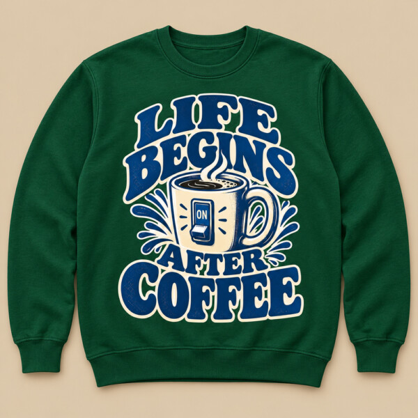 Life Begins After Coffee Sweatshirt Bottle Green