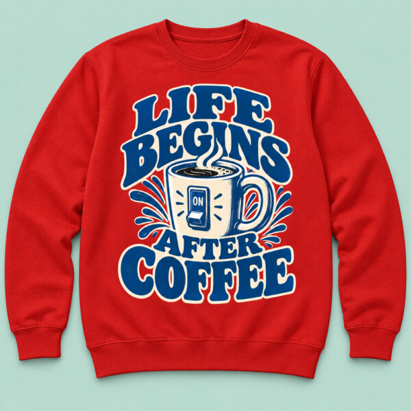 Life Begins After Coffee Sweatshirt Red
