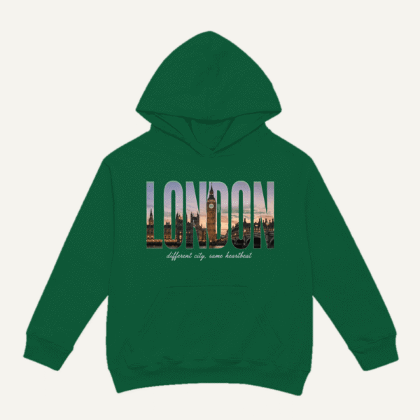 London Skyline Hoodie Bottle Green