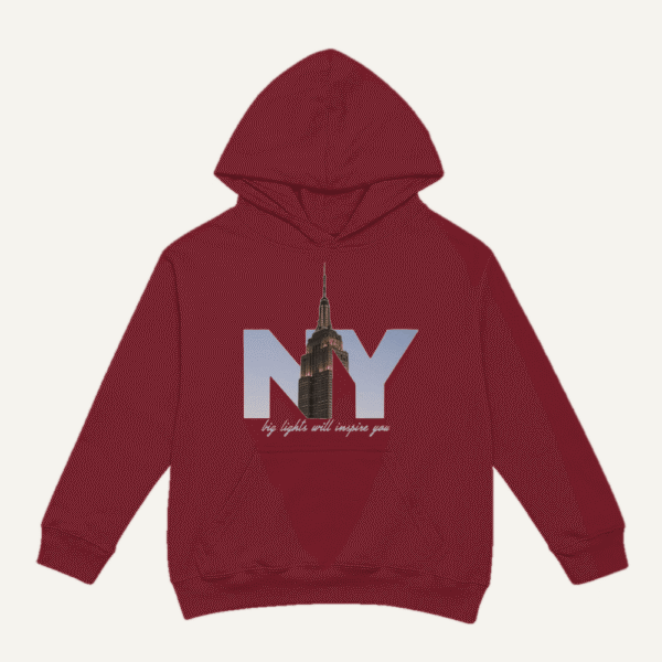 New York Skyline Hoodie Maroon