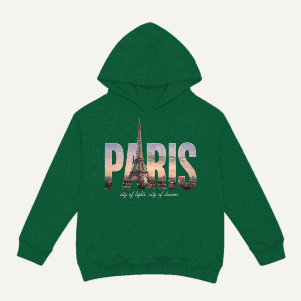 Paris Skyline Hoodie Bottle Green