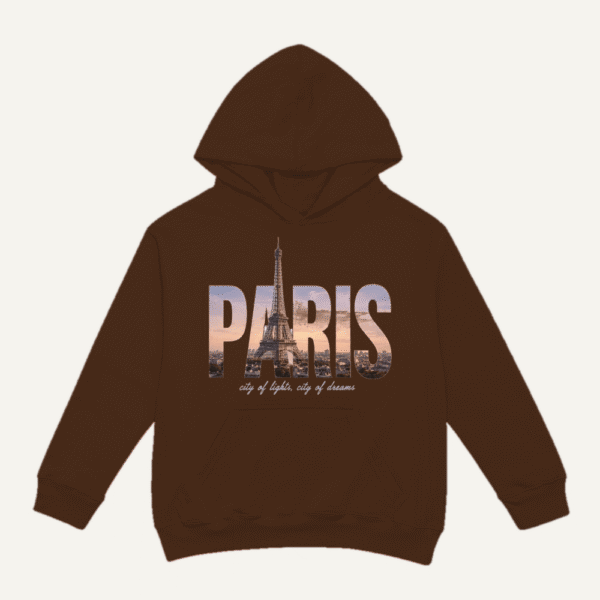 Paris Skyline Hoodie Chocolate Brown