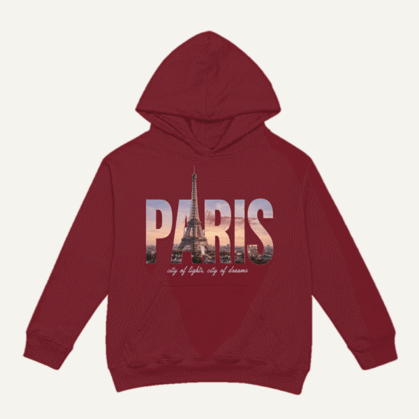 Paris Skyline Hoodie Maroon