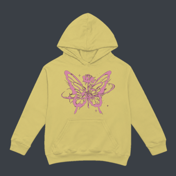 Pink Butterfly Rose Hoodie Beige