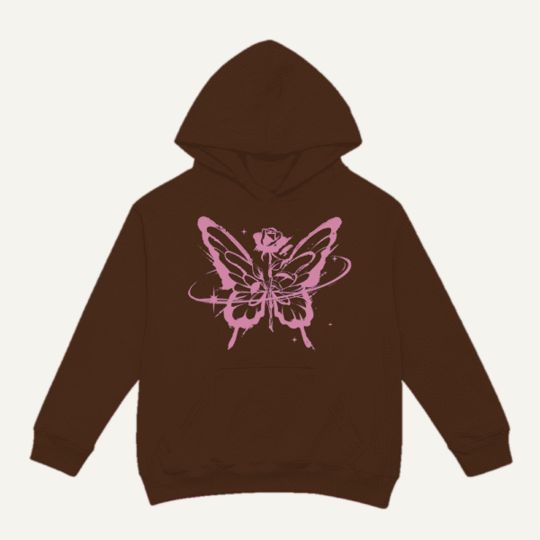 Pink Butterfly Rose Hoodie Chocolate Brown