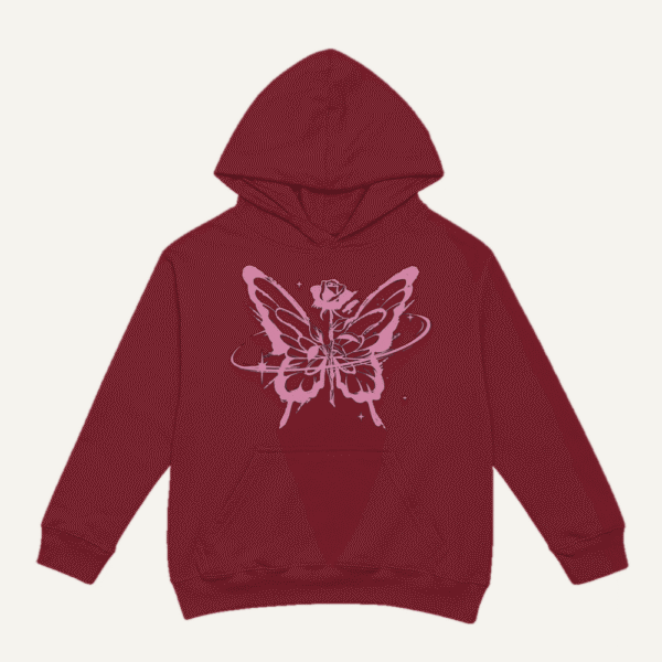 Pink Butterfly Rose Hoodie Maroon