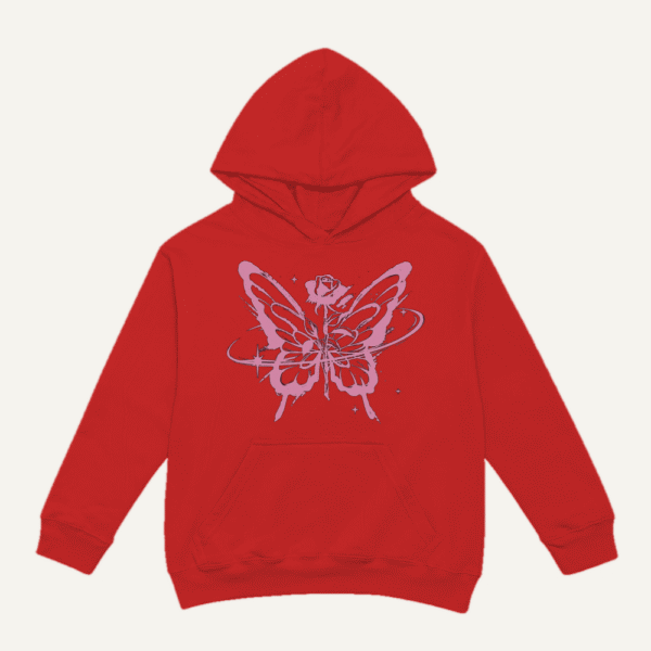 Pink Butterfly Rose Hoodie Red