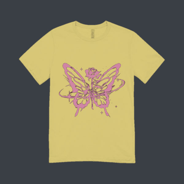 Pink Butterfly Rose T-shirt Beige