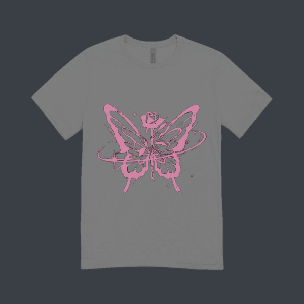 Pink Butterfly Rose T-shirt Grey