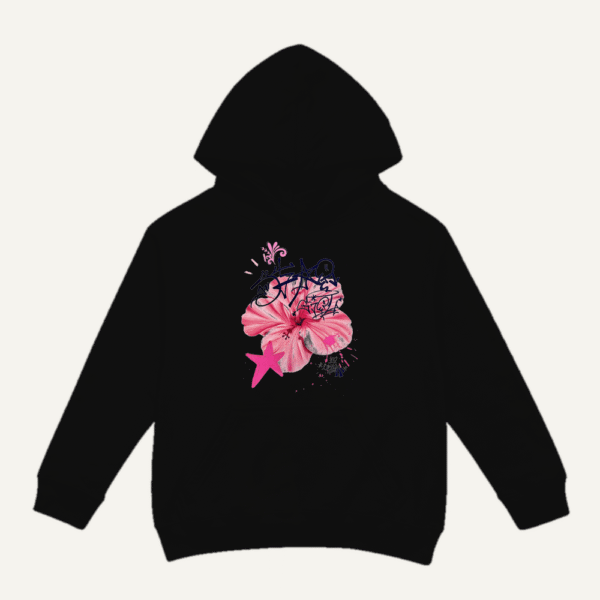 Pink Hibiscus Peace Hoodie Black