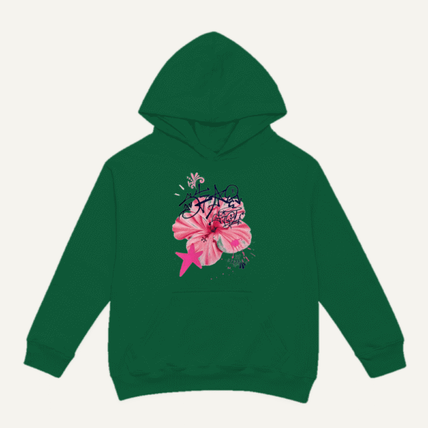 Pink Hibiscus Peace Hoodie Bottle Green