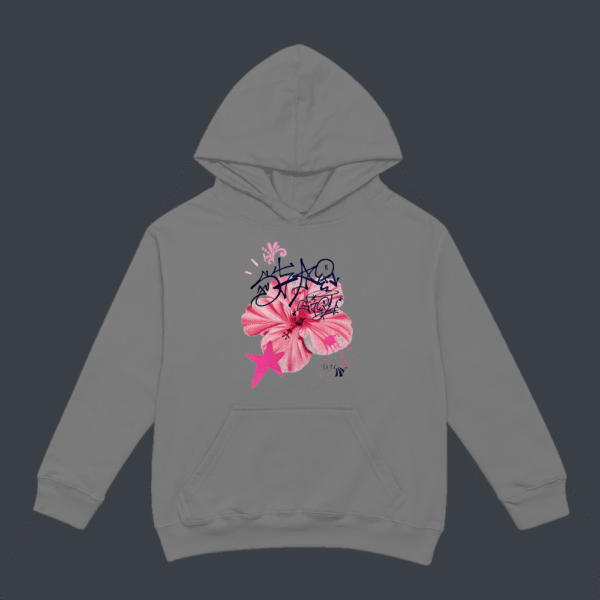 Pink Hibiscus Peace Hoodie Grey