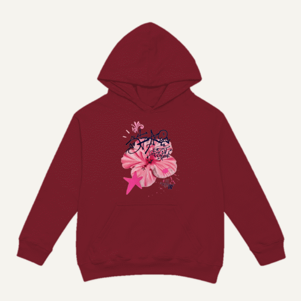 Pink Hibiscus Peace Hoodie Maroon