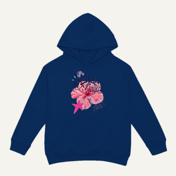 Pink Hibiscus Peace Hoodie Navy Blue