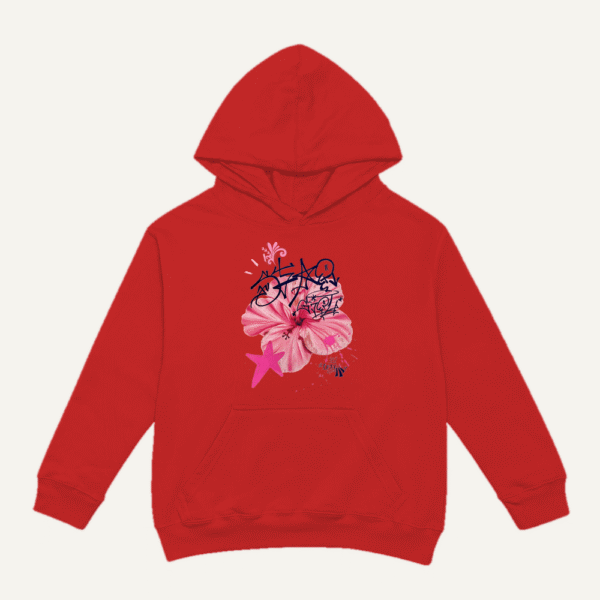 Pink Hibiscus Peace Hoodie Red