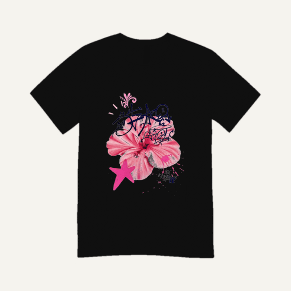 Pink Hibiscus Peace T-shirt Black