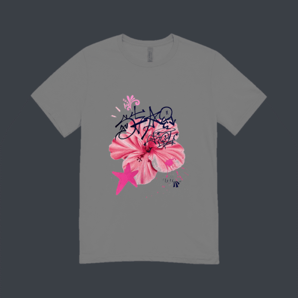 Pink Hibiscus Peace T-shirt Grey