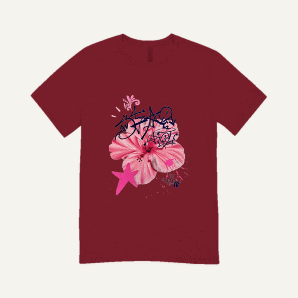 Pink Hibiscus Peace T-shirt Maroon