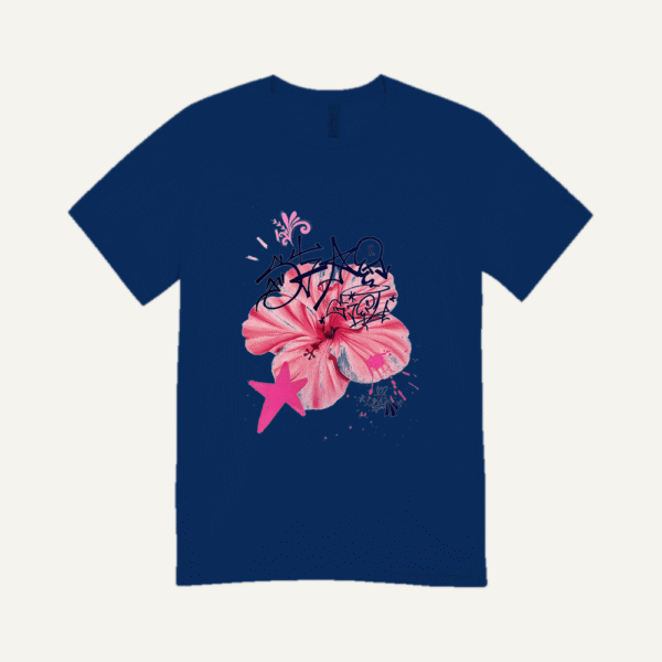 Pink Hibiscus Peace T-shirt Navy Blue
