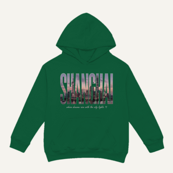 Shanghai Skyline Hoodie Bottle Green