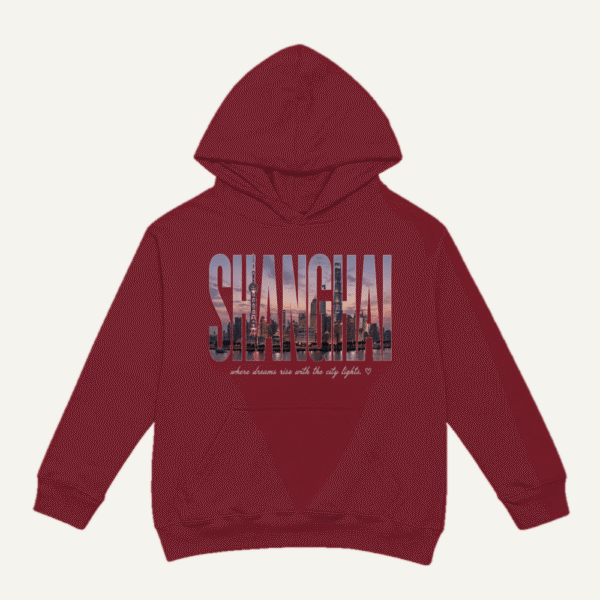 Shanghai Skyline Hoodie Maroon