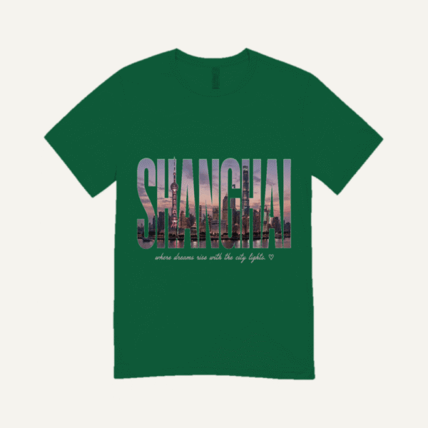 Shanghai Skyline T-shirt Bottle Green