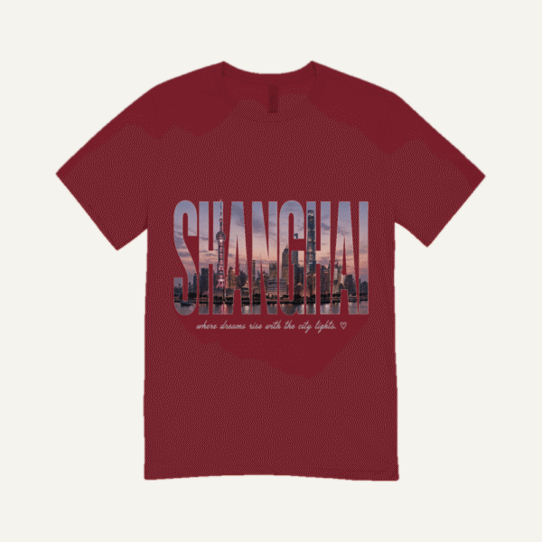 Shanghai Skyline T-shirt Maroon
