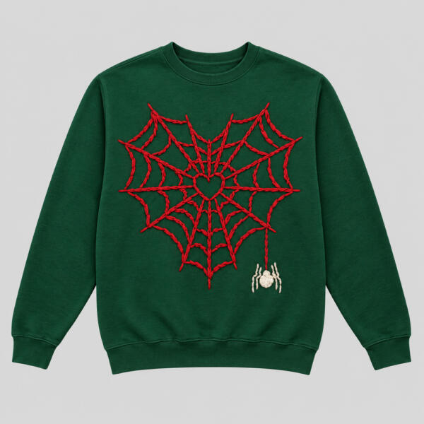 Spider-Web Heart Sweatshirt Bottle Green