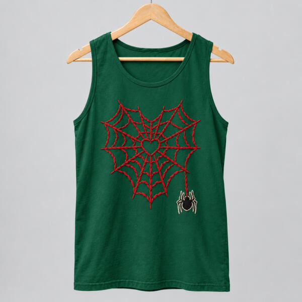 Spider-Web Heart Tank Top Bottle Green