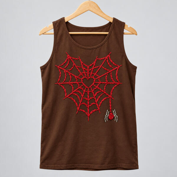 Spider-Web Heart Tank Top Chocolate Brown