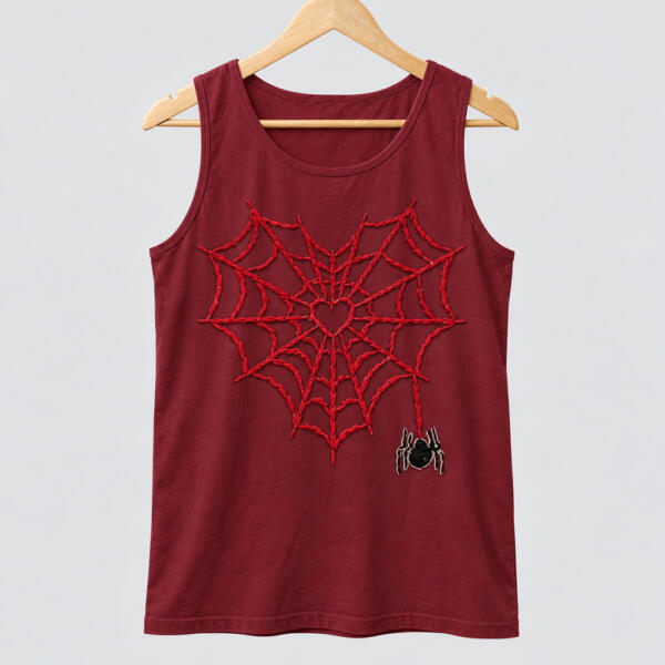 Spider-Web Heart Tank Top Maroon