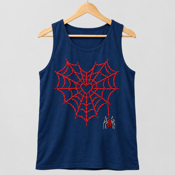 Spider-Web Heart Tank Top Navy Blue
