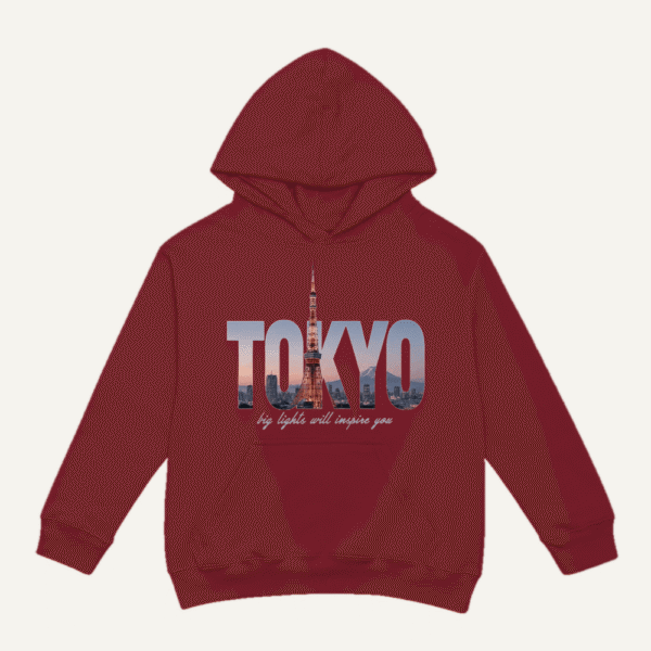 Tokyo Skyline Hoodie Maroon