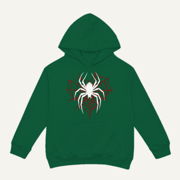 White Spider Red Web Hoodie Bottle Green