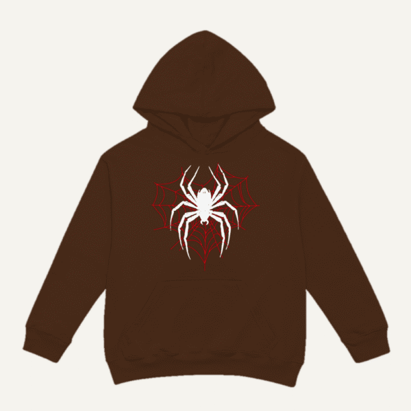 White Spider Red Web Hoodie Chocolate Brown