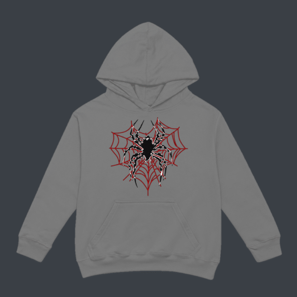 White Spider Red Web Hoodie Grey