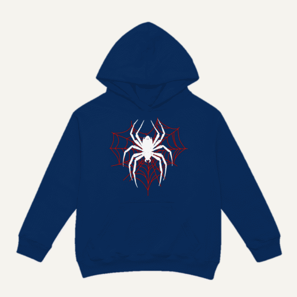 White Spider Red Web Hoodie Navy Blue