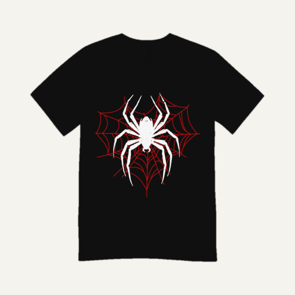 White Spider Red Web T-shirt Black