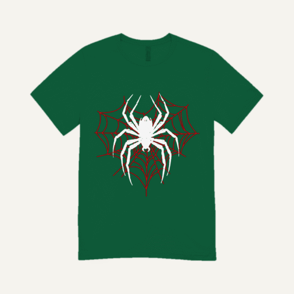 White Spider Red Web T-shirt Bottle Green